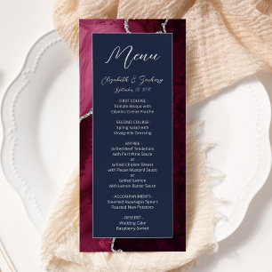 Menu Moderne mariage bordeaux argent agate bleu marine