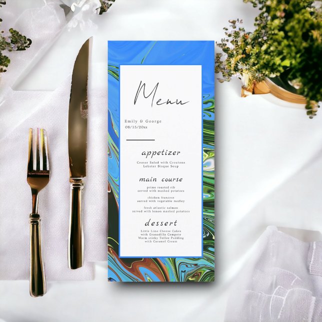 Menu Moderne minimal bleu vert Abstrait Artiste Mariage (Créateur téléchargé)