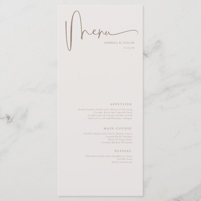 Menu Moderne minimaliste Élégant Mariage classique (Devant)
