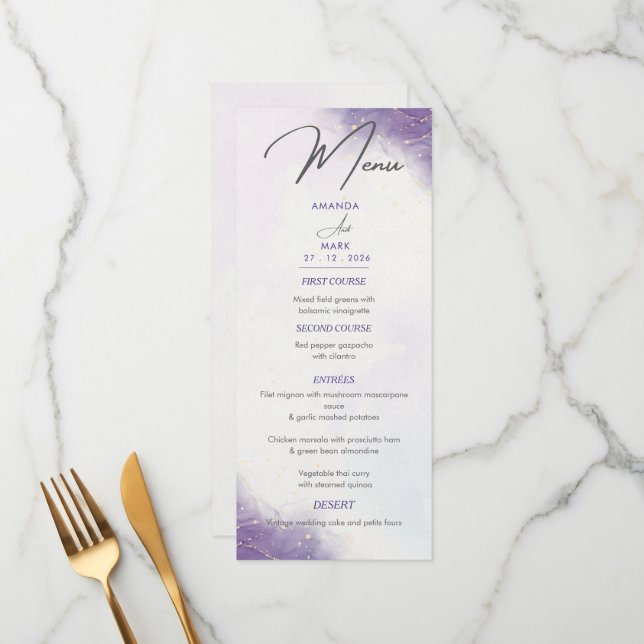 Menu Moderne minimaliste Lilac violet tendance (Devant/Arrière en situation)