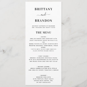 Menu Moderne minimaliste noir & blanc Mariage simple