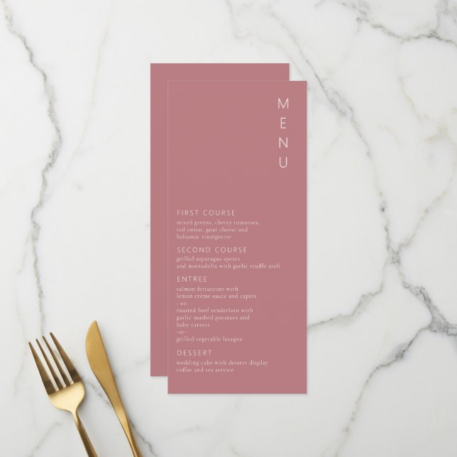 Menu Moderne minimaliste Rose Dusty (Devant/Arrière en situation)