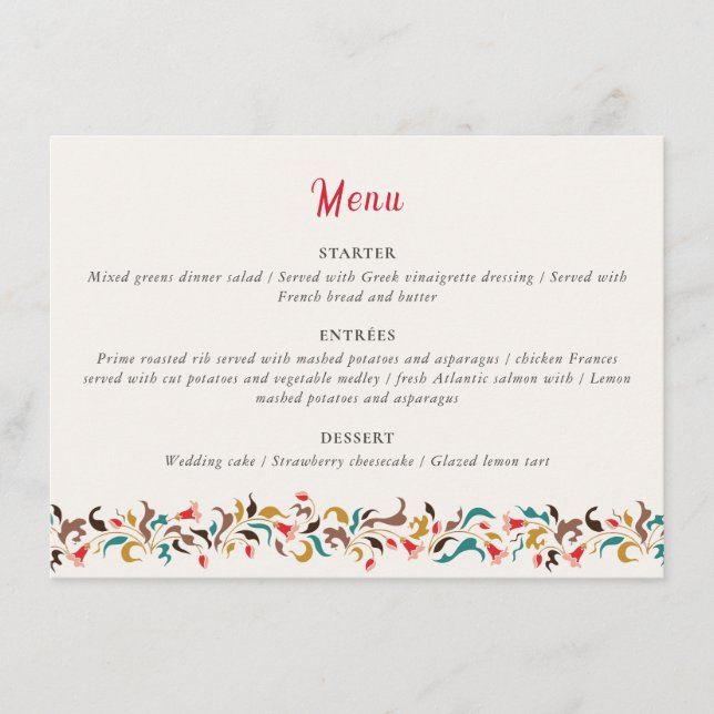 Menu Moderne Romantique Élégant Mariage de couronne flo (Devant)