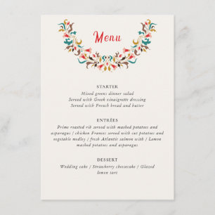 Menu Moderne Romantique Élégant Mariage de couronne flo