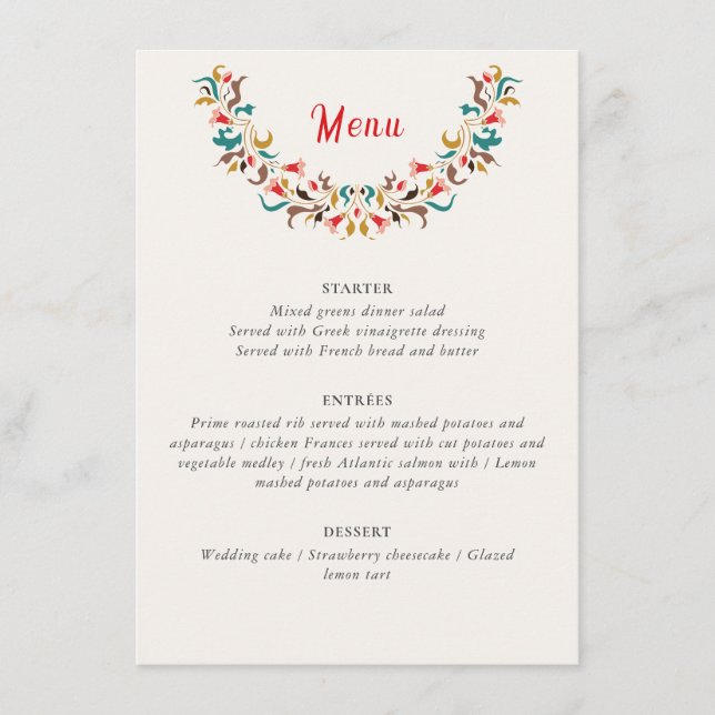 Menu Moderne Romantique Élégant Mariage de couronne flo (Devant)