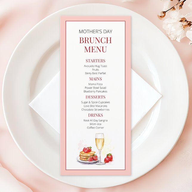 Menu Moderne rose Élégant Simple Fête des Mères Brunch (Modern Pink Elegant Simple Mother's Day Brunch Menu)