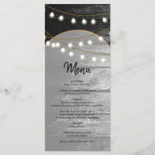 Menu Moderne Rustique Noir Bois Lumière Arc Mariage