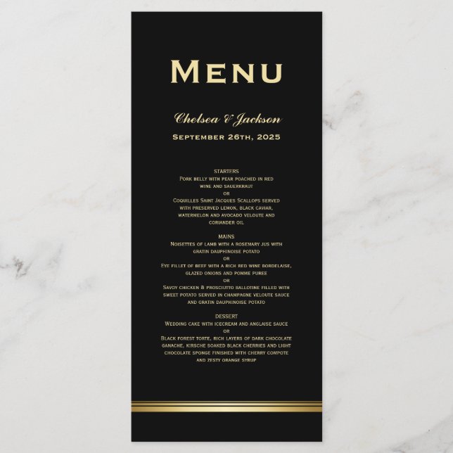Menu moderne Simple Black Gold Mariage (Devant)