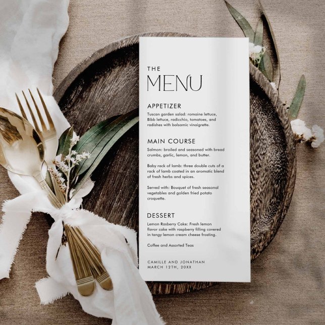 Menu Moderne simple Mariage noir et blanc (Modern Minimalist Personalized Wedding Card)