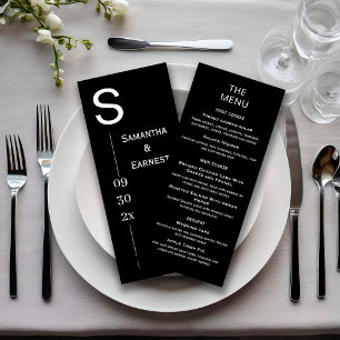 Menu Moderne simple Mariage noir et blanc