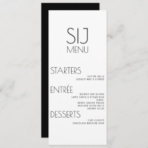 Menu Moderne Simple Noir Blanc Gras Mariage
