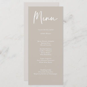 Menu Moderne Taupe Beige Calligraphie Mariage Dîner Men