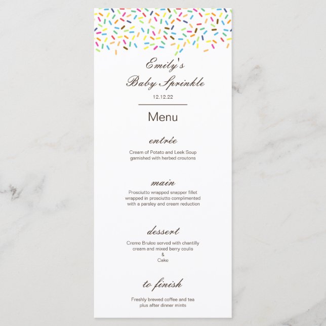 Menu modifiable, Menu Baby Sprinkle Party, Crème g (Devant)