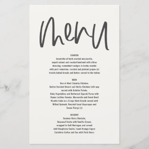 Menu monochrome manuscrit minimaliste et moderne