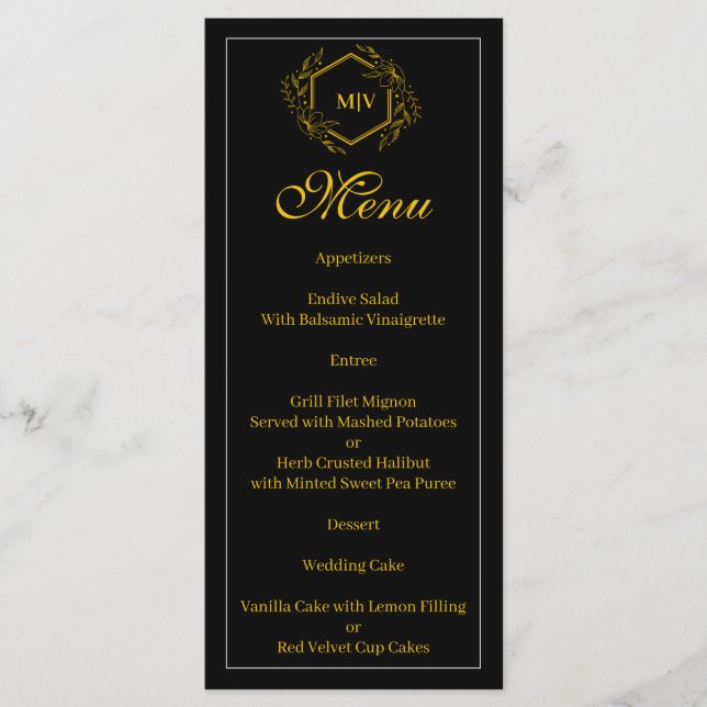 Menu Monogram Crest noir et or (Devant)