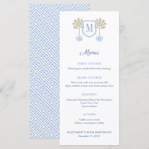 Menu Monogramme Arbre Citrus Déjeuner officiel de baptê