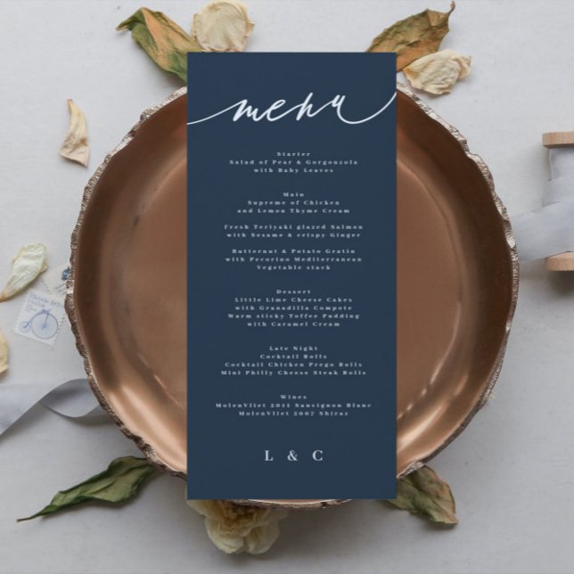Menu Monogramme blanc bleu marine classique (Créateur téléchargé)