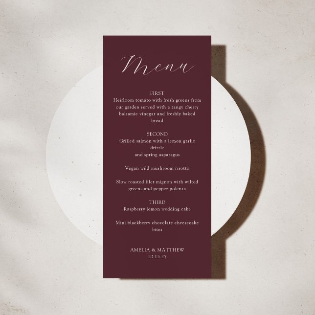 Menu Monogramme classique Mariage de script Bourgogne (Créateur téléchargé)