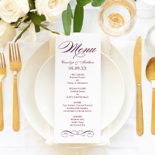 Menu Monogramme de mariage élégant rouge Bourgogne