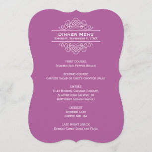 Menu Monogramme de mariage élégant violet pour le dîner