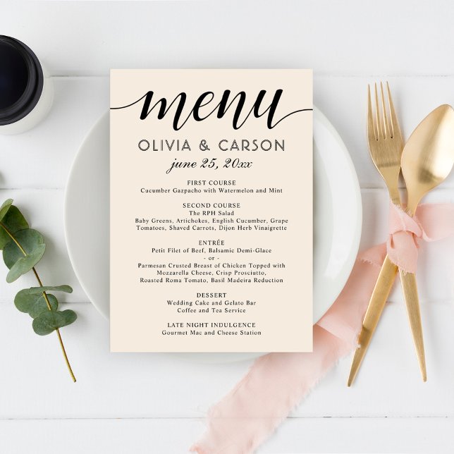 Menu Monogramme de mariage moderne crème et noir script (Créateur téléchargé)