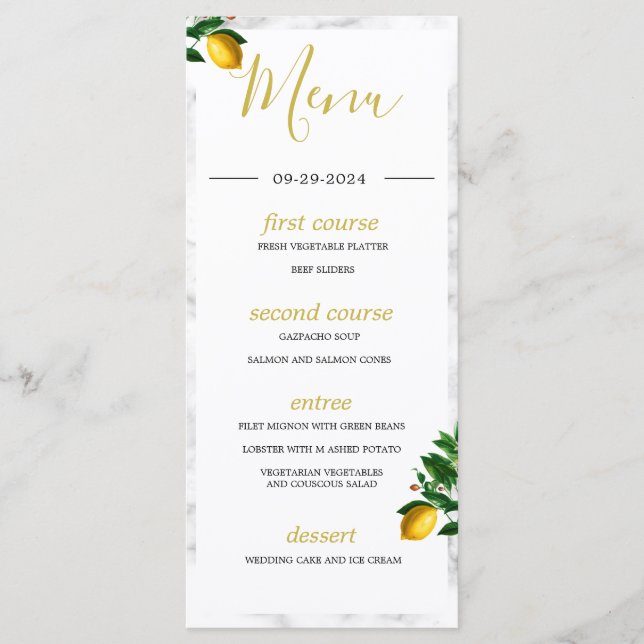 Menu Monogramme d'été en marbre noir (Devant)