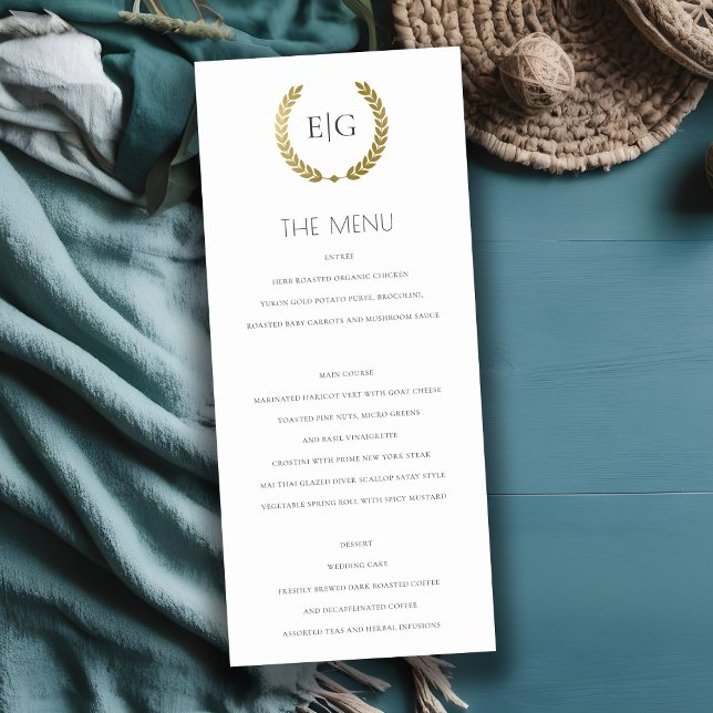 MENU MONOGRAMME ÉLÉGANT OR FLORAL LAUREL WREATM ME (Créateur téléchargé)