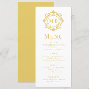 Menu Monogramme floral orné Mariage or élégant