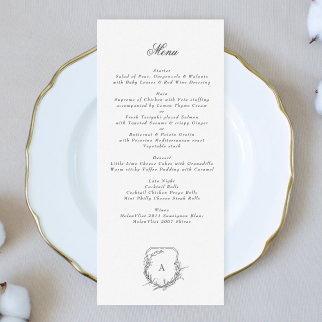 Menu monogramme floral vintage classique (Créateur téléchargé)