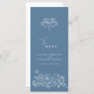 Menu Monogramme gris bleu blanc fleur de lis mariage