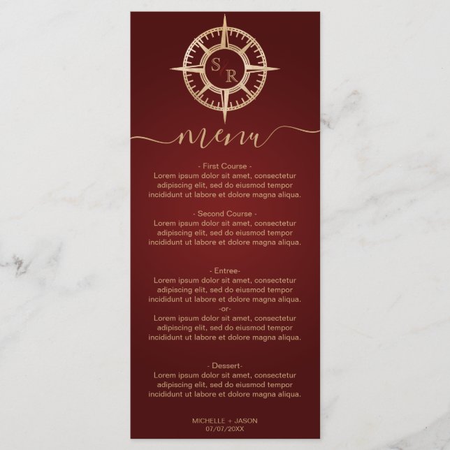 Menu Monogramme mariage Destination Gold Compass (Devant)