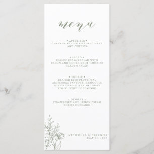 Menu Monogramme minimaliste de Mariage Boho moderne Sag