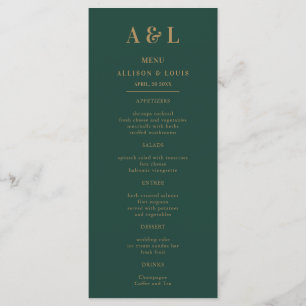 Menu Monogramme minimaliste mariage Emerald Green Gold