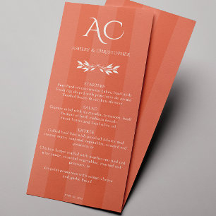 Menu Monogramme minimaliste Mariage rouge en cuivre ray