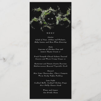 Menu Monogramme noir Premium | Mariage de couronne d'eu
