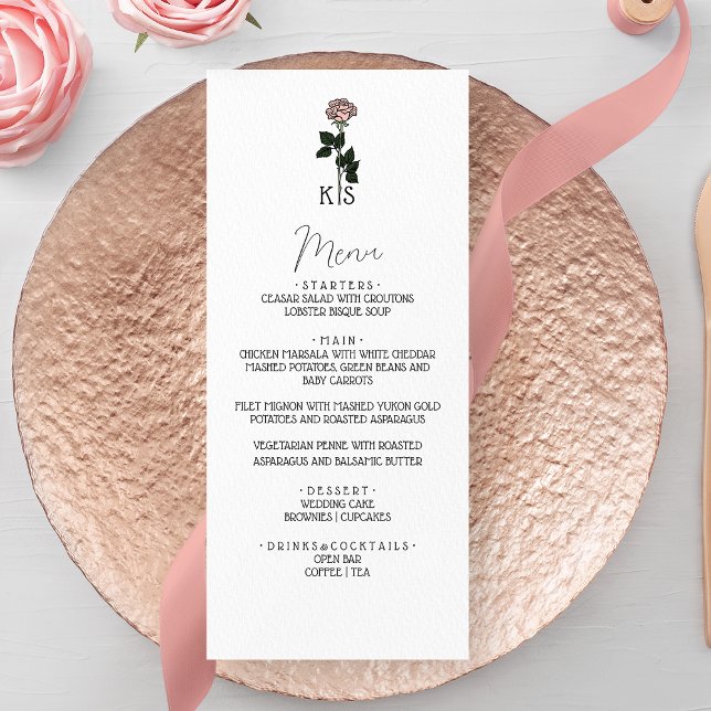 Menu Monogramme rose minimaliste Mariage (Créateur téléchargé)
