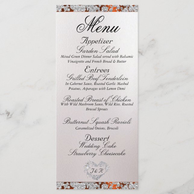 Menu Monogramme, ruban et Parties scintillant - Mariage (Devant)