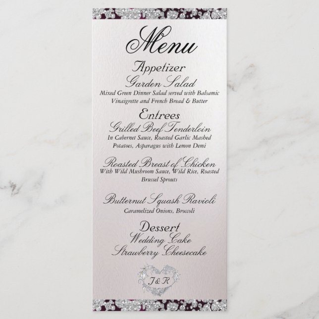 Menu Monogramme, ruban et Parties scintillant - Mariage (Devant)
