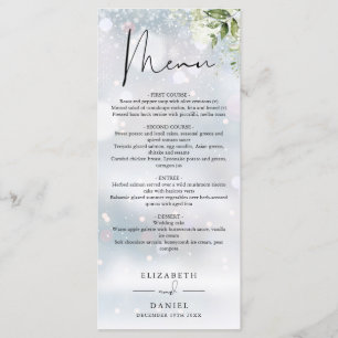 Menu Monogramme vert rustique Dîner de mariage hivernal