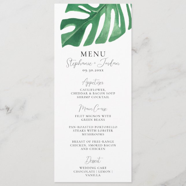 Menu Monstère tropicale verte Feuille Mariage d'été (Devant)