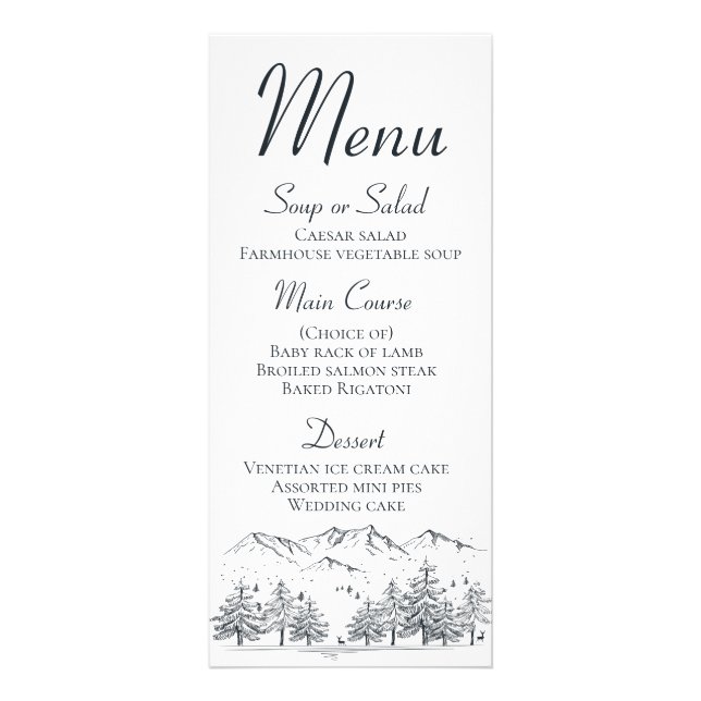 Menu Montagne Rustique Mariage Pays Hiver (Devant)