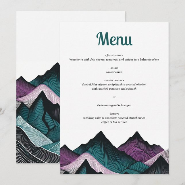 Menu Montagne violette et Turquoise (Devant / Derrière)