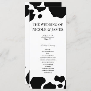 Menu Moo Cow Spots Imprimer Black White Wedding Program