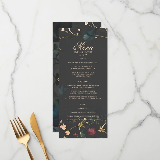 Menu Moody Abstrait Floral Boho Handfasting (Devant/Arrière en situation)
