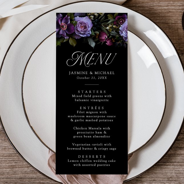 Menu Moody Gothic Purple Floral Mariage (Créateur téléchargé)