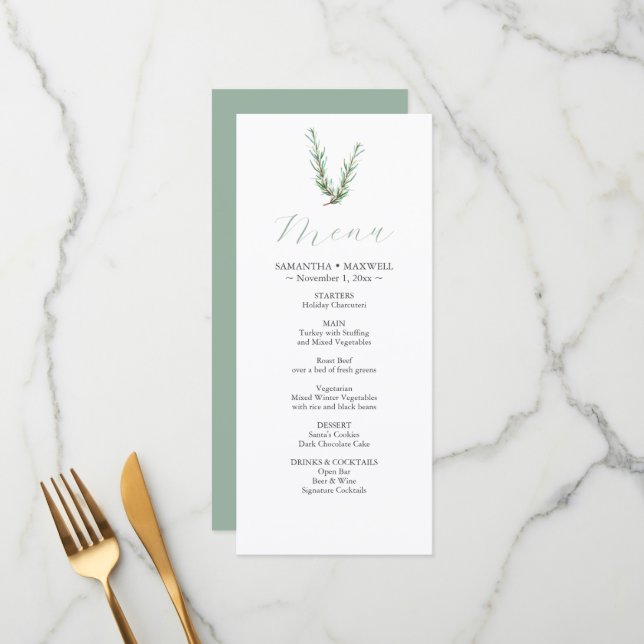 Menu Moteur de décoration Mariage de romarin rustique a (Devant/Arrière en situation)