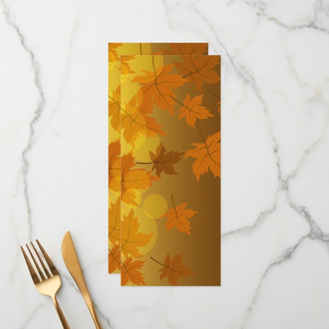 Menu Motif d'automne avec feuilles d'érable en chute et (Devant/Arrière en situation)
