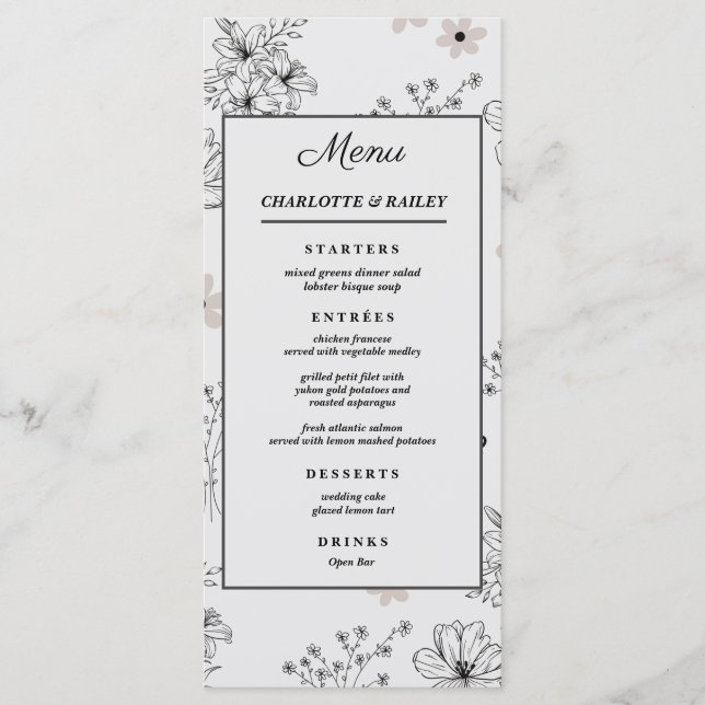 Menu Motif de fleurs hippie gris noir rétro Y2K (Devant)