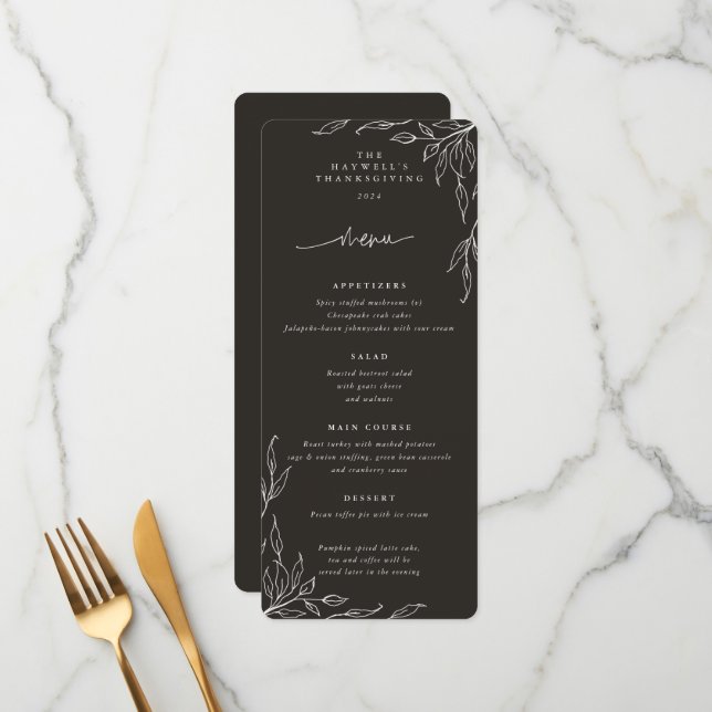 Menu Motif molle Feuille Noire Thanksgiving Appartement (Devant/Arrière en situation)