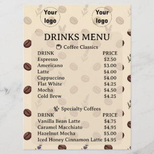 Menu Motif sans couture de haricots de café et de lavan